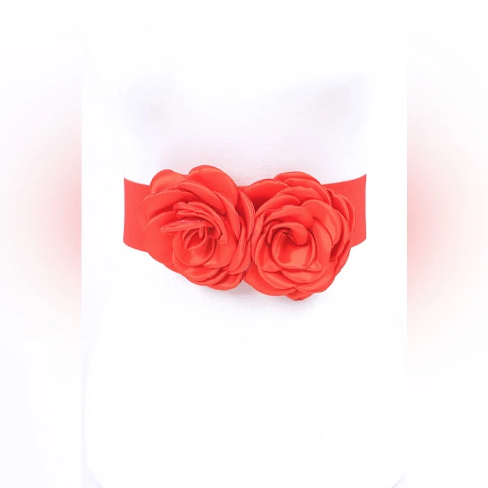 Satin Flower Elastic Waist Statement Belt